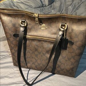 Coach Tan and Black Signature Tote